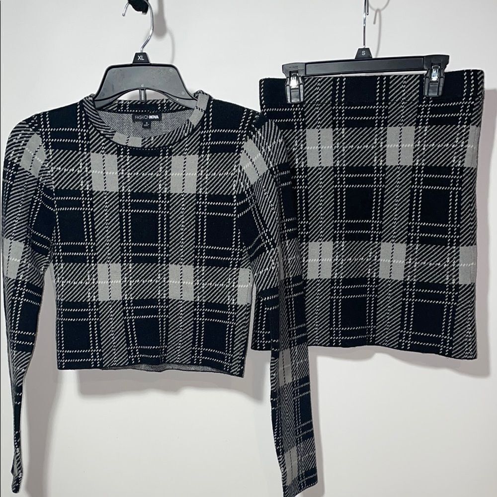 Black and Gray Plaid Two-Piece Set